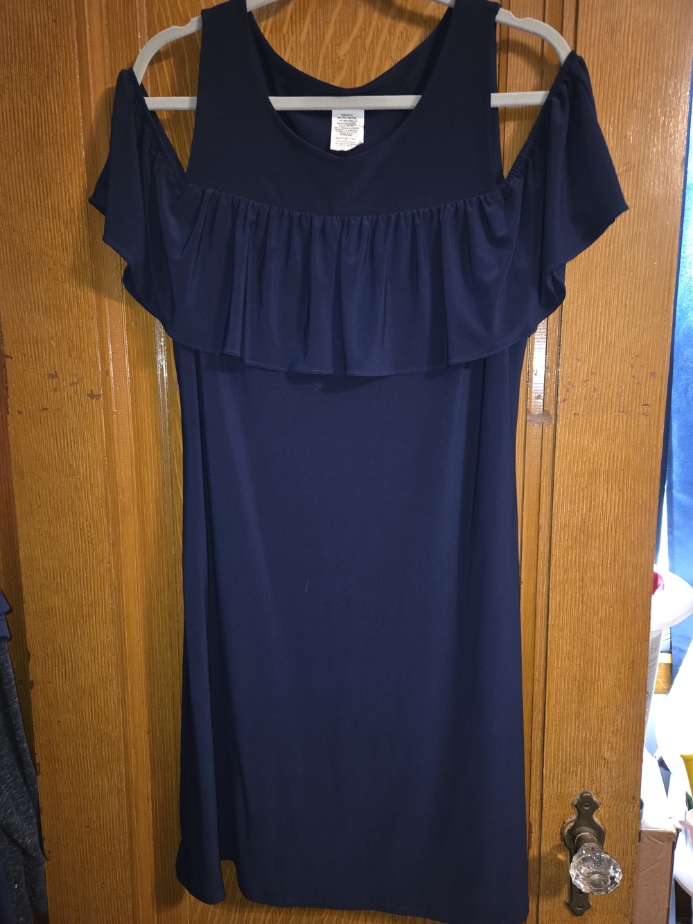 MSK Navy Cold-Shoulder Ruffle Midi Dress